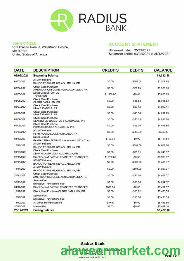 USA Massachusetts Radius Bank word pdf